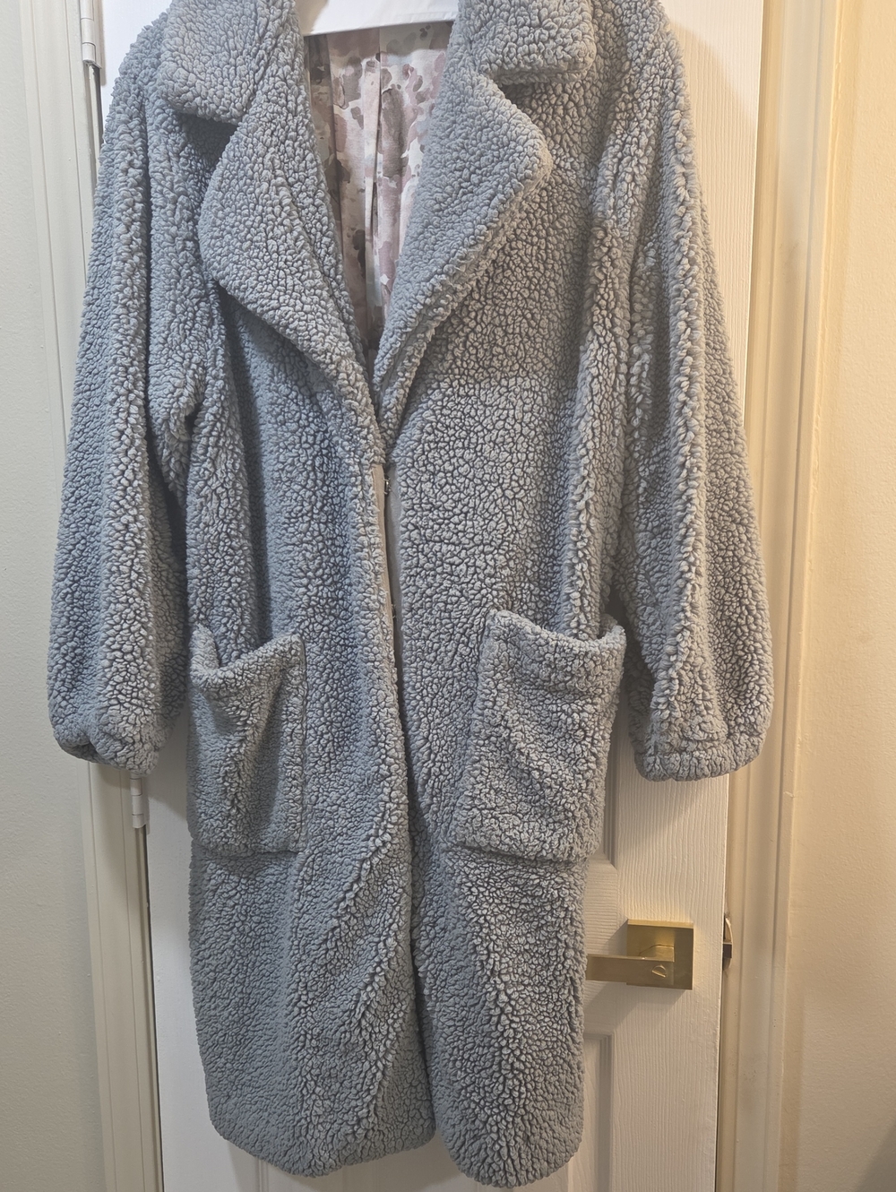 Free People Light Gray Teddy Coat with Patch Pockets